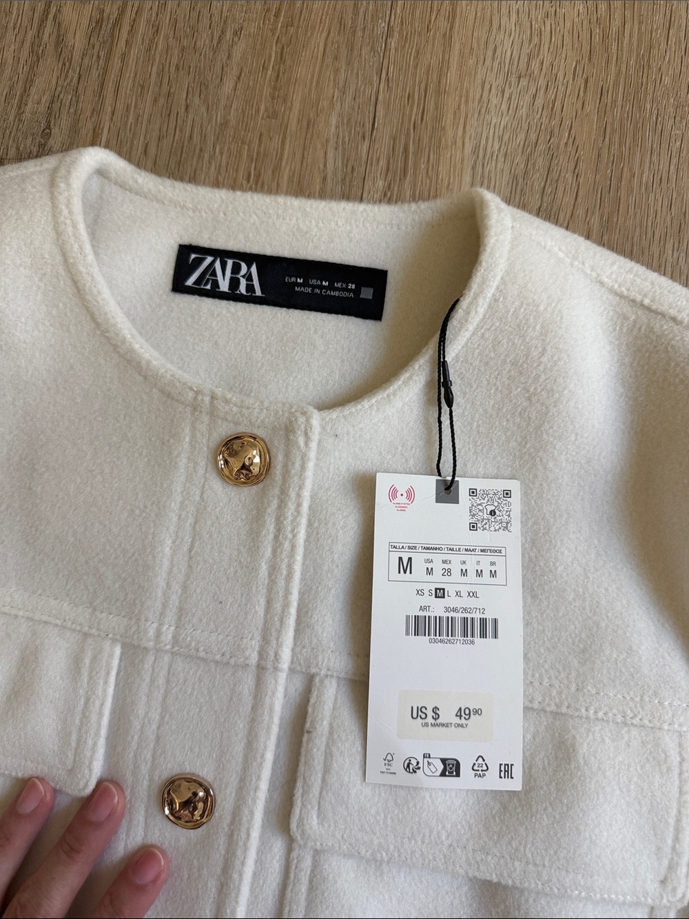 NWT Zara Bone Button-Front Pocket Jacket M - Picture 2 of 6